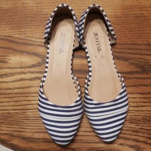 Navy Blue and White Stripe Flats